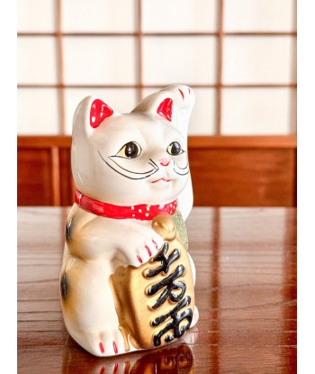 Chat Blanc Maneki Neko en céramique avec de longues moustaches en ligne