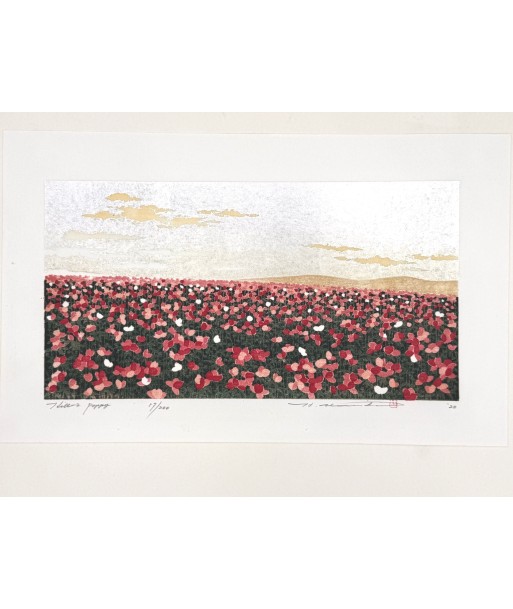 Estampe Japonaise de Namiki Hajime | Colline 2 - Champ de coquelicots Les êtres humains sont 