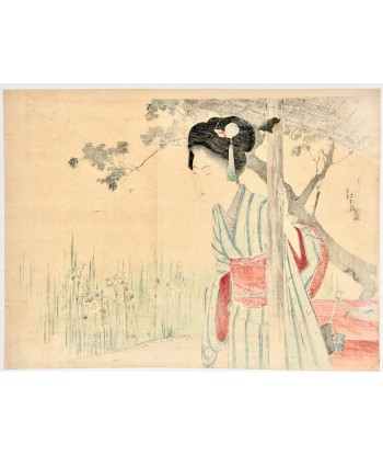 Estampe Japonaise Kuchi-e de Toshikata Mizuno | Jeune femme dans un jardin d'iris Economisez 