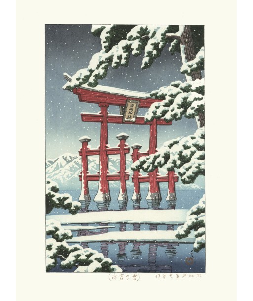 Neige sur le Torii de Miyajima de Hasui Kawase | Reproduction Fine Art le des métaux précieux